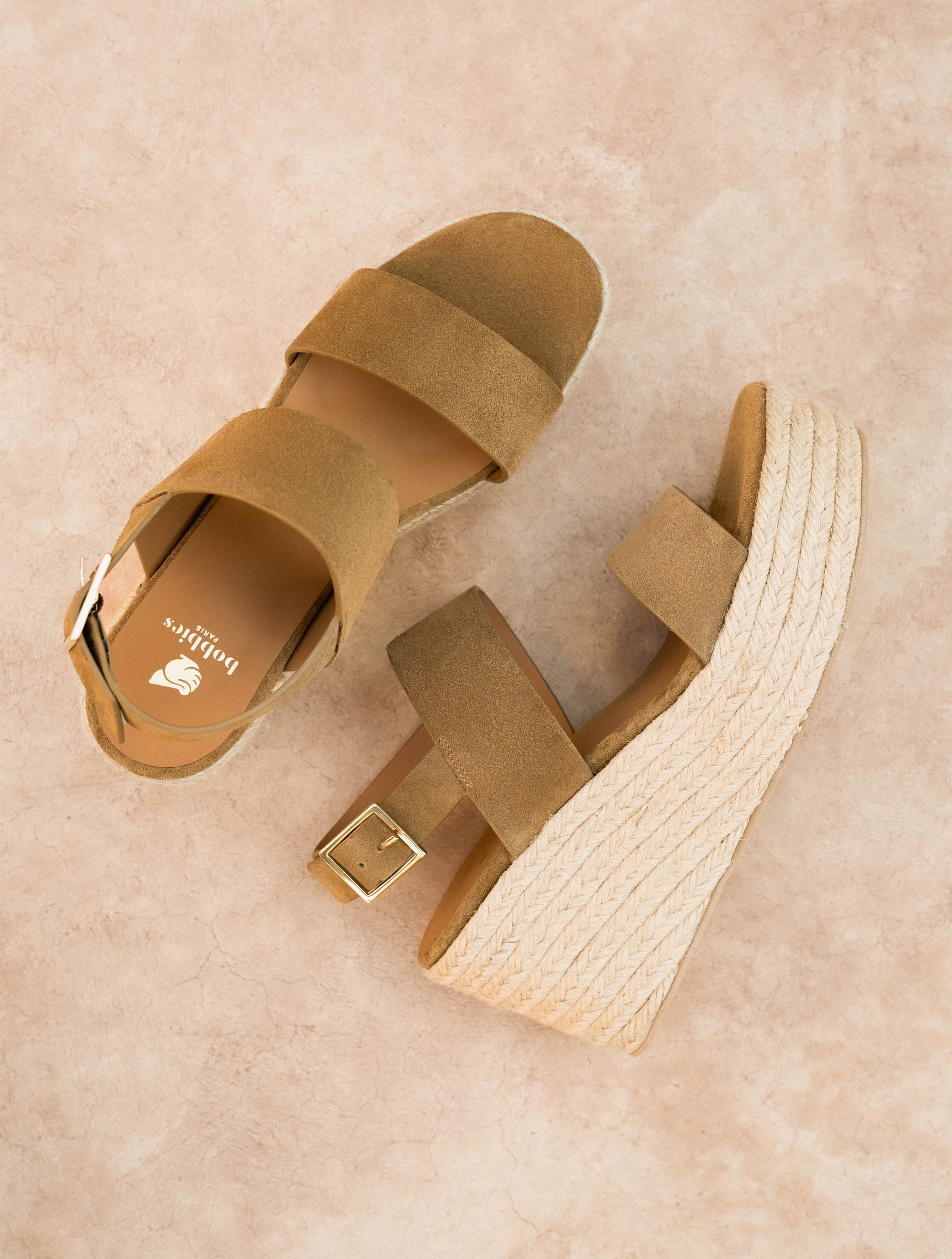 THÉA — Espadrilles compensées en cuir suédé