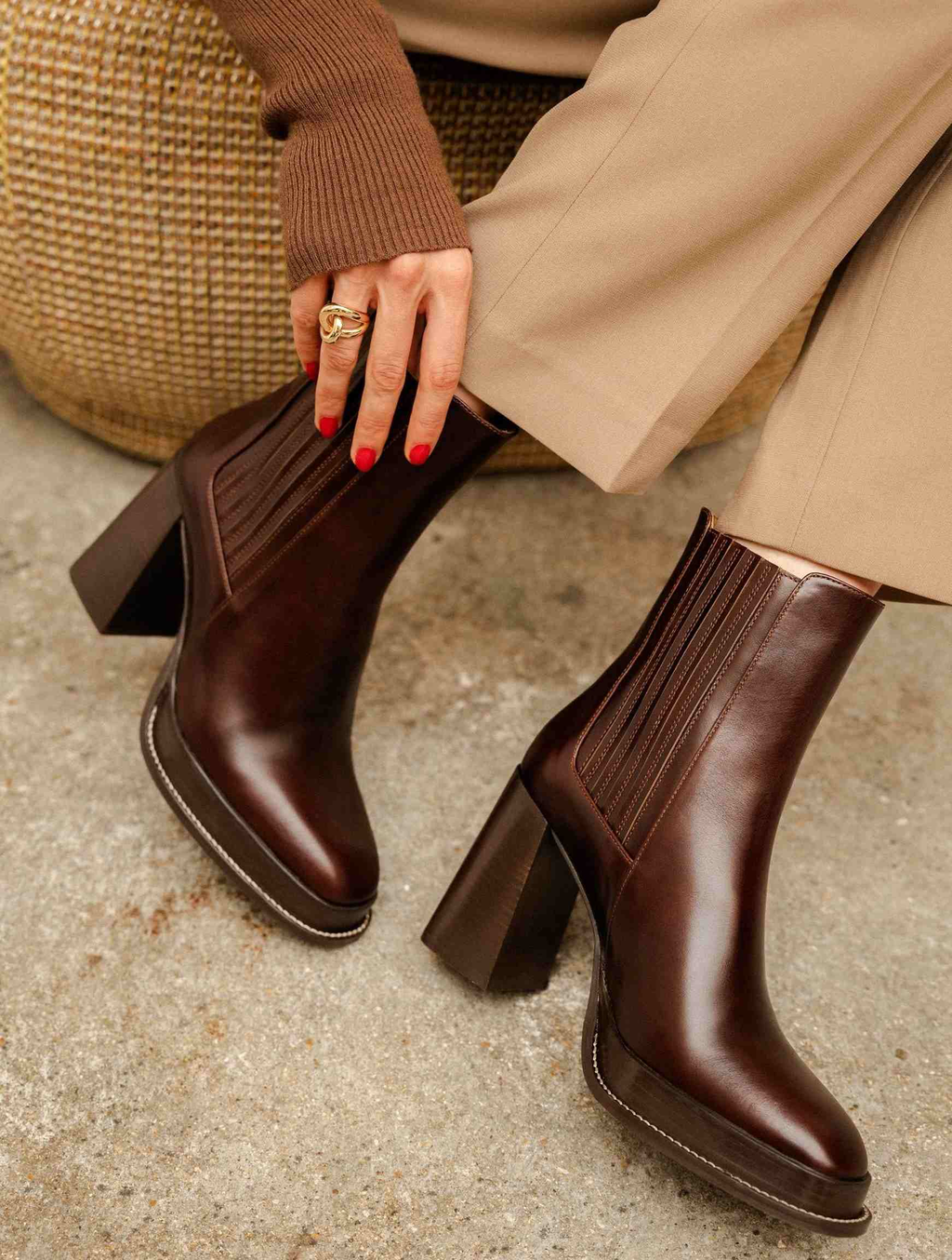 DEVA — Bottines à plateau et talon haut en cuir